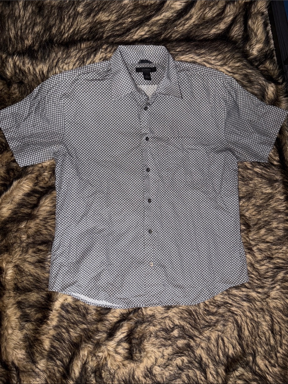Express Men's Short-Sleeve Button-Down Shirt Gray And Black Micro Print Size XL
